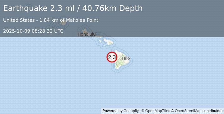 Earthquake 10 km NW of Kalaoa, Hawaii (2.3 ml) (2025-10-09 08:28:32 UTC)