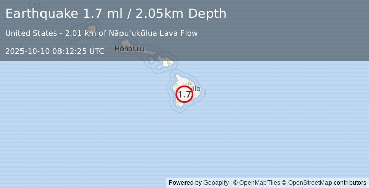 Earthquake 27 km W of Volcano, Hawaii (1.7 ml) (2025-10-10 08:12:25 UTC)