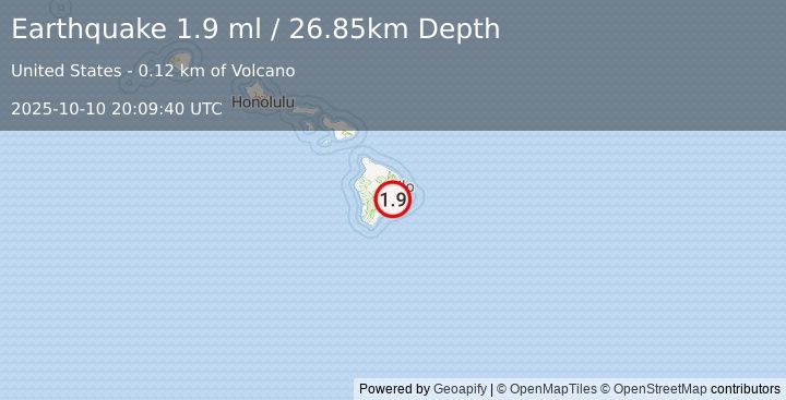 Earthquake 0 km NW of Volcano, Hawaii (1.9 ml) (2025-10-10 20:09:40 UTC)
