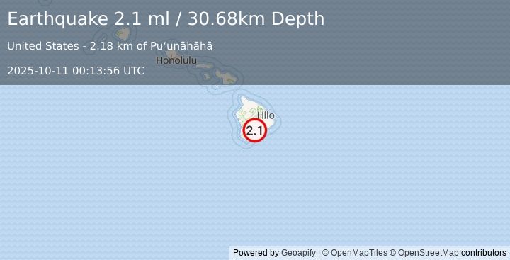 Earthquake 10 km NE of Pāhala, Hawaii (2.1 ml) (2025-10-11 00:13:56 UTC)