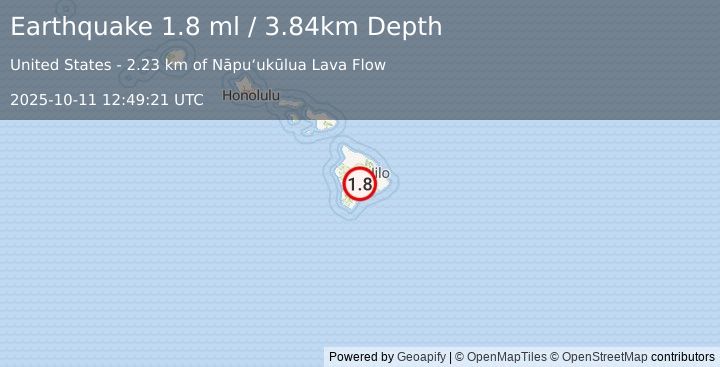 Earthquake 23 km W of Volcano, Hawaii (1.8 ml) (2025-10-11 12:49:21 UTC)