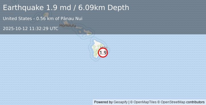 Earthquake 13 km S of Fern Forest, Hawaii (1.9 md) (2025-10-12 11:32:29 UTC)