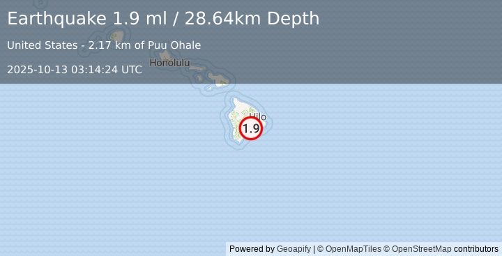 Earthquake 10 km SW of Volcano, Hawaii (1.9 ml) (2025-10-13 03:14:24 UTC)