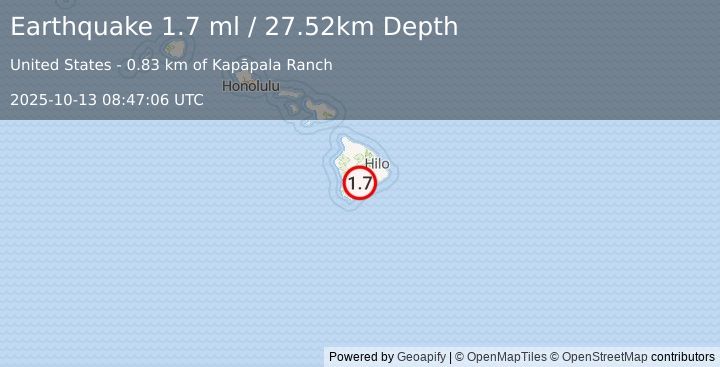 Earthquake 9 km NNE of Pāhala, Hawaii (1.7 ml) (2025-10-13 08:47:06 UTC)