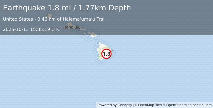 Earthquake 4 km SW of Volcano, Hawaii (1.8 ml) (2025-10-13 15:35:19 UTC)