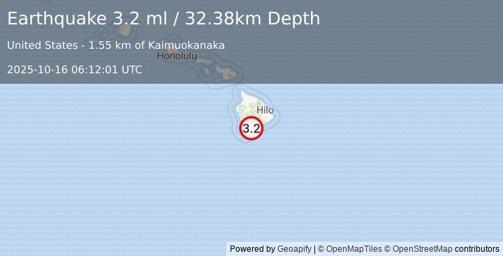 Earthquake 5 km SW of Pāhala, Hawaii (3.2 ml) (2025-10-16 06:12:01 UTC)
