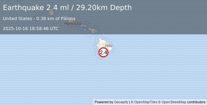 Earthquake 1 km W of Pāhala, Hawaii (2.4 ml) (2025-10-16 18:58:46 UTC)