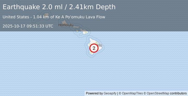 Earthquake 26 km W of Volcano, Hawaii (2.0 ml) (2025-10-17 09:51:33 UTC)