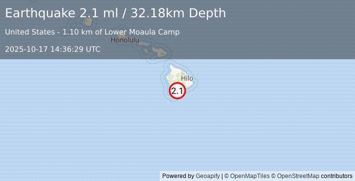 Earthquake 3 km SW of Pāhala, Hawaii (2.1 ml) (2025-10-17 14:36:29 UTC)