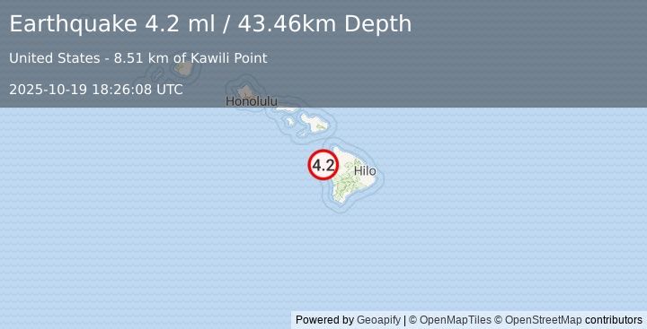 Earthquake 17 km NW of Kalaoa, Hawaii (4.2 ml) (2025-10-19 18:26:08 UTC)