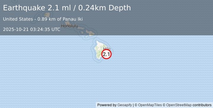 Earthquake 15 km SSE of Fern Forest, Hawaii (2.1 ml) (2025-10-21 03:24:35 UTC)