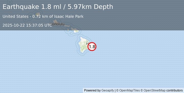 Earthquake 7 km E of Leilani Estates, Hawaii (1.8 ml) (2025-10-22 15:37:05 UTC)