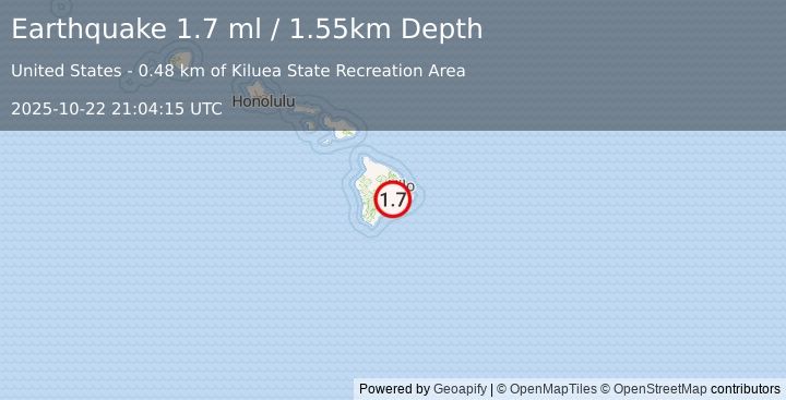 Earthquake 1 km SW of Volcano, Hawaii (1.7 ml) (2025-10-22 21:04:15 UTC)