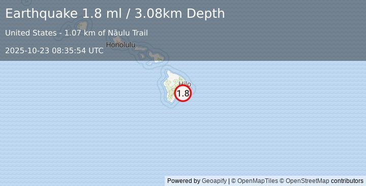 Earthquake 14 km SE of Volcano, Hawaii (1.8 ml) (2025-10-23 08:35:54 UTC)