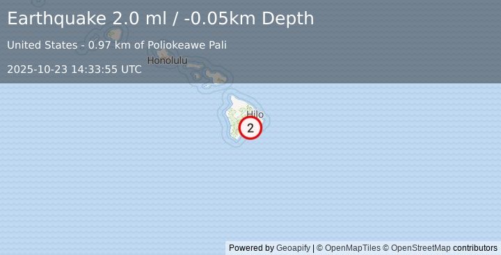 Earthquake 15 km S of Volcano, Hawaii (2.0 ml) (2025-10-23 14:33:55 UTC)