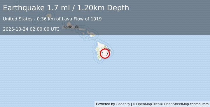Earthquake 5 km WSW of Volcano, Hawaii (1.7 ml) (2025-10-24 02:00:00 UTC)