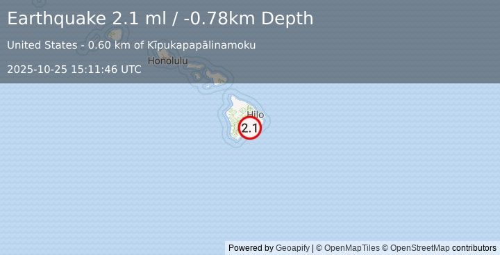 Earthquake 14 km S of Volcano, Hawaii (2.1 ml) (2025-10-25 15:11:46 UTC)