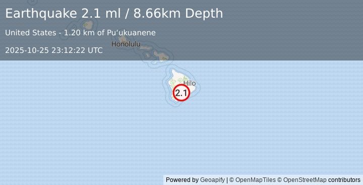 Earthquake 13 km NNE of Pāhala, Hawaii (2.1 ml) (2025-10-25 23:12:22 UTC)