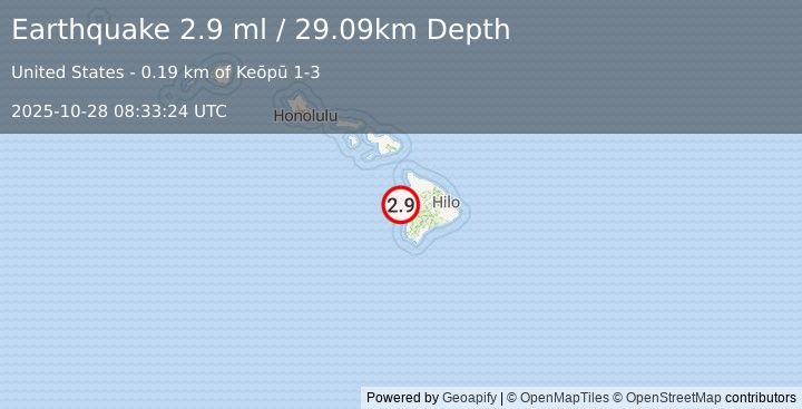 Earthquake 3 km ENE of Kailua-Kona, Hawaii (2.9 ml) (2025-10-28 08:33:24 UTC)
