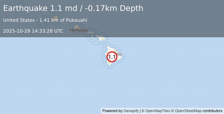 Earthquake 29 km WNW of Volcano, Hawaii (1.1 md) (2025-10-29 14:33:28 UTC)