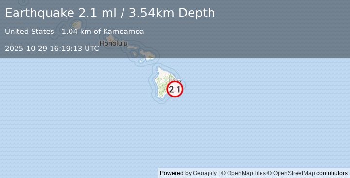 Earthquake 13 km SSE of Fern Forest, Hawaii (2.1 ml) (2025-10-29 16:19:13 UTC)
