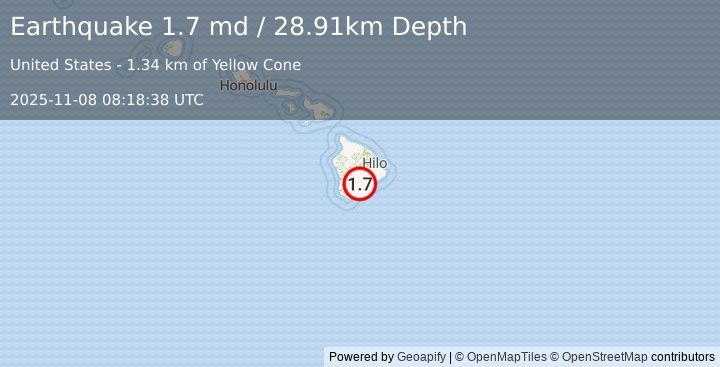 Earthquake 11 km NE of Pāhala, Hawaii (1.7 md) (2025-11-08 08:18:38 UTC)