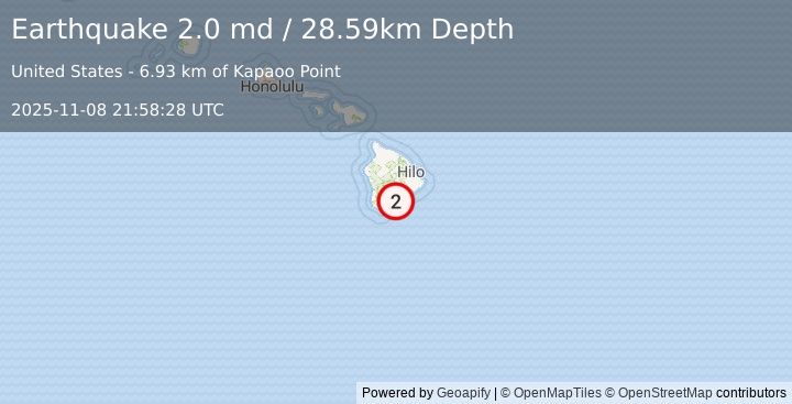 Earthquake 13 km SE of Pāhala, Hawaii (2.0 md) (2025-11-08 21:58:28 UTC)