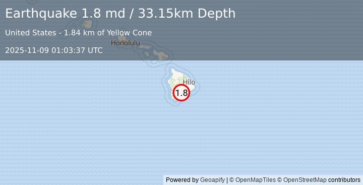 Earthquake 10 km NE of Pāhala, Hawaii (1.8 md) (2025-11-09 01:03:37 UTC)