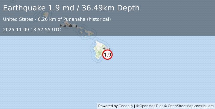 Earthquake 20 km SSW of Leilani Estates, Hawaii (1.9 md) (2025-11-09 13:57:55 UTC)