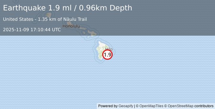Earthquake 14 km SSE of Volcano, Hawaii (1.9 ml) (2025-11-09 17:10:44 UTC)