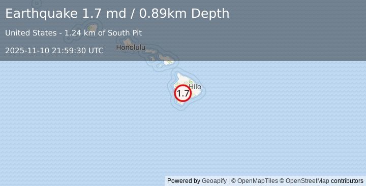 Earthquake 28 km E of Honaunau-Napoopoo, Hawaii (1.7 md) (2025-11-10 21:59:30 UTC)