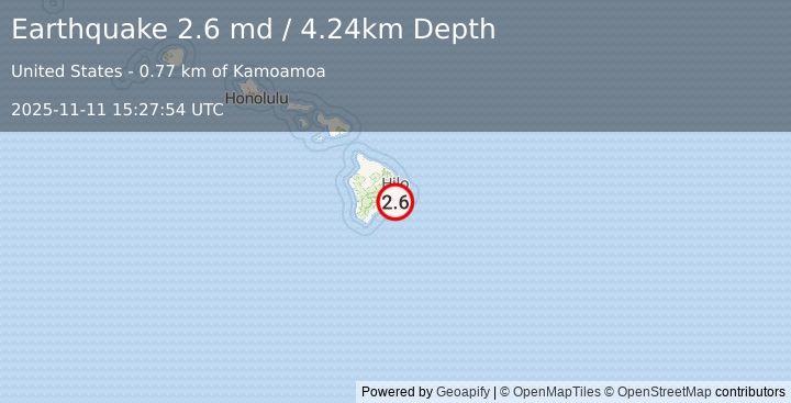 Earthquake 13 km SSE of Fern Forest, Hawaii (2.6 md) (2025-11-11 15:27:54 UTC)