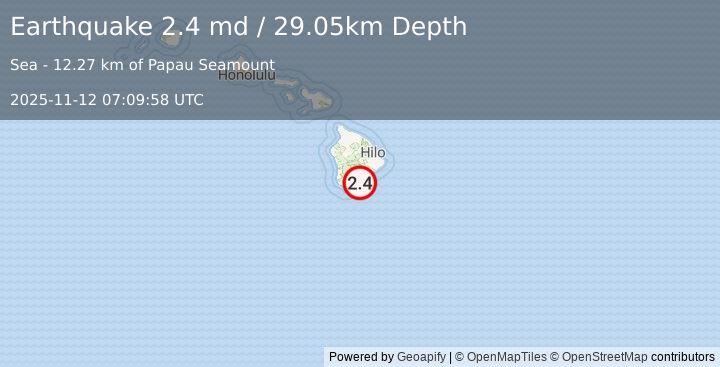 Earthquake 20 km SE of Pāhala, Hawaii (2.4 md) (2025-11-12 07:09:58 UTC)