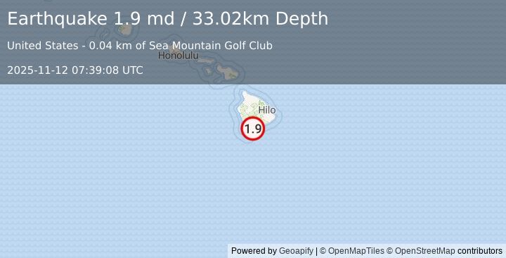Earthquake 8 km SSW of Pāhala, Hawaii (1.9 md) (2025-11-12 07:39:08 UTC)