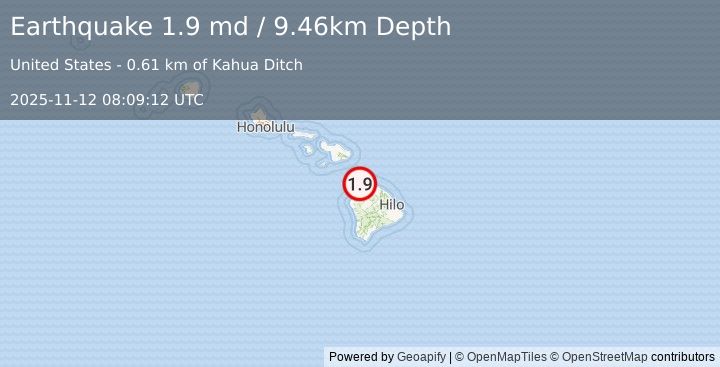 Earthquake 11 km SSE of Kapaau, Hawaii (1.9 md) (2025-11-12 08:09:12 UTC)