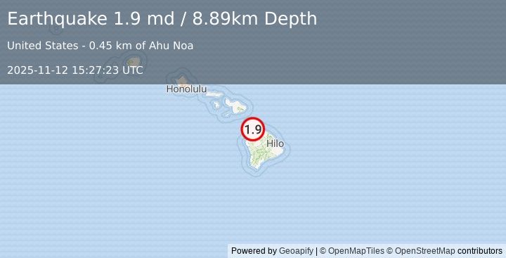 Earthquake 12 km SSE of Kapaau, Hawaii (1.9 md) (2025-11-12 15:27:23 UTC)