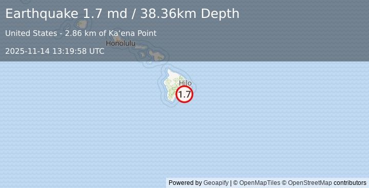 Earthquake 23 km S of Fern Forest, Hawaii (1.7 md) (2025-11-14 13:19:58 UTC)