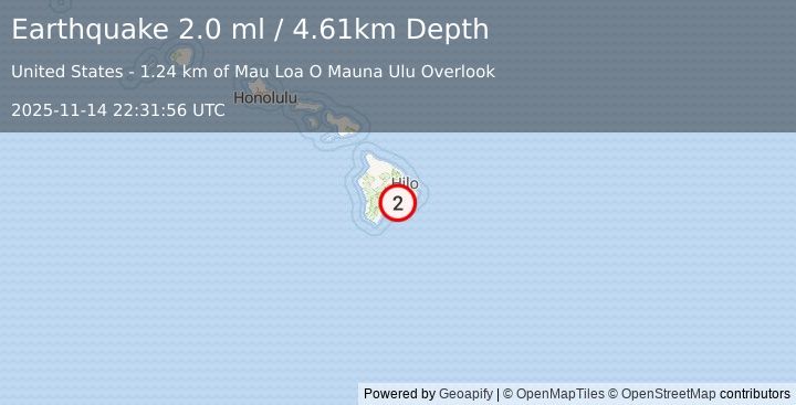 Earthquake 11 km S of Volcano, Hawaii (2.0 ml) (2025-11-14 22:31:56 UTC)
