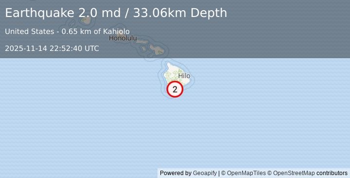 Earthquake 8 km SSW of Pāhala, Hawaii (2.0 md) (2025-11-14 22:52:40 UTC)