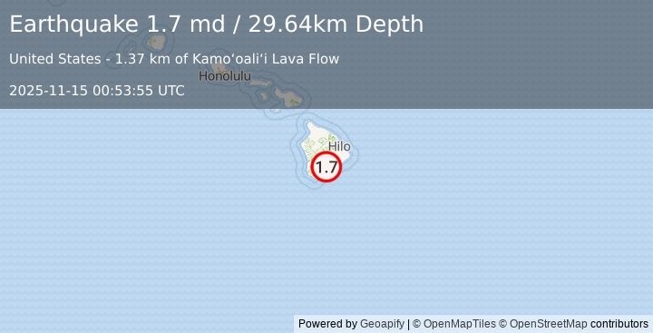Earthquake 10 km ENE of Pāhala, Hawaii (1.7 md) (2025-11-15 00:53:55 UTC)