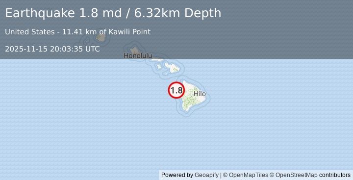 Earthquake 20 km NW of Kalaoa, Hawaii (1.8 md) (2025-11-15 20:03:35 UTC)