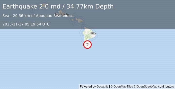 Earthquake 37 km S of Naalehu, Hawaii (2.0 md) (2025-11-17 05:19:54 UTC)