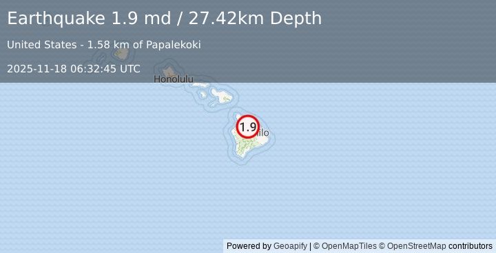 Earthquake 20 km SSW of Pa‘auilo, Hawaii (1.9 md) (2025-11-18 06:32:45 UTC)