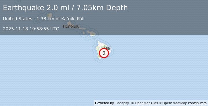 Earthquake 14 km WSW of Volcano, Hawaii (2.0 ml) (2025-11-18 19:58:55 UTC)