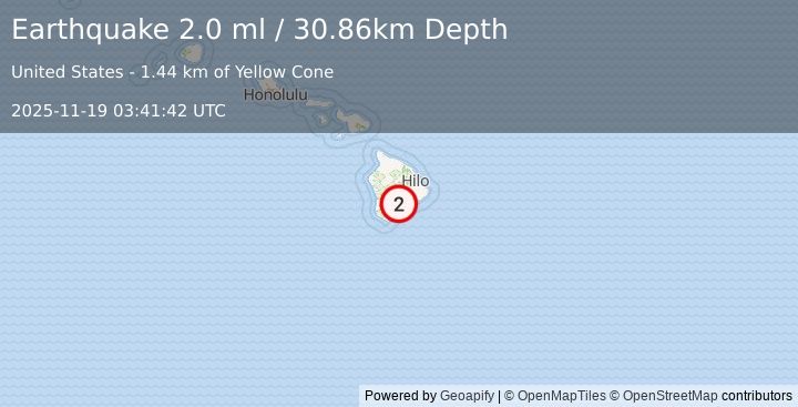 Earthquake 11 km NE of Pāhala, Hawaii (2.0 ml) (2025-11-19 03:41:42 UTC)