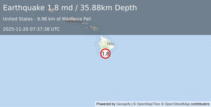 Earthquake 13 km ESE of Naalehu, Hawaii (1.8 md) (2025-11-20 07:37:38 UTC)