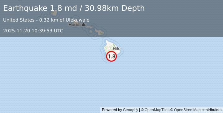 Earthquake 6 km SE of Pāhala, Hawaii (1.8 md) (2025-11-20 10:39:53 UTC)