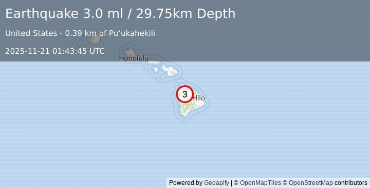 Earthquake 16 km SE of Waikoloa, Hawaii (3.0 ml) (2025-11-21 01:43:45 UTC)
