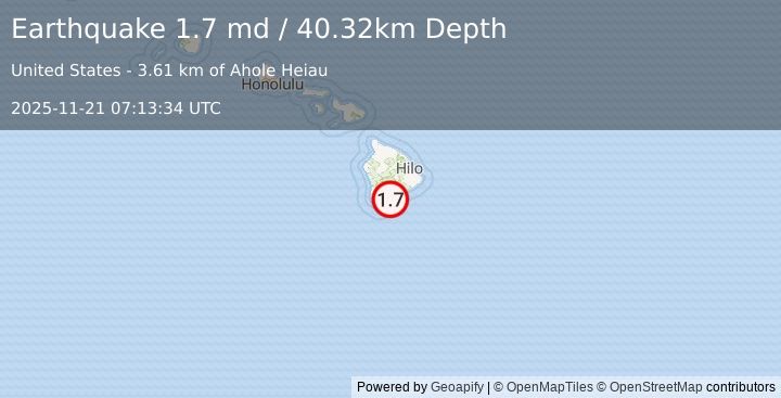 Earthquake 10 km S of Pāhala, Hawaii (1.7 md) (2025-11-21 07:13:34 UTC)