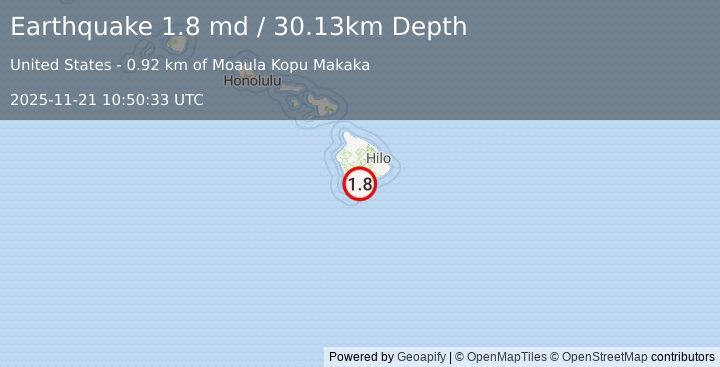 Earthquake 3 km SSW of Pāhala, Hawaii (1.8 md) (2025-11-21 10:50:33 UTC)
